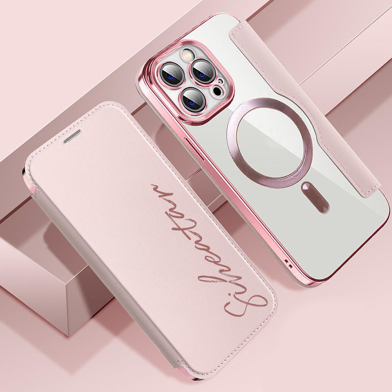 Personalized Leather textured flip phone case