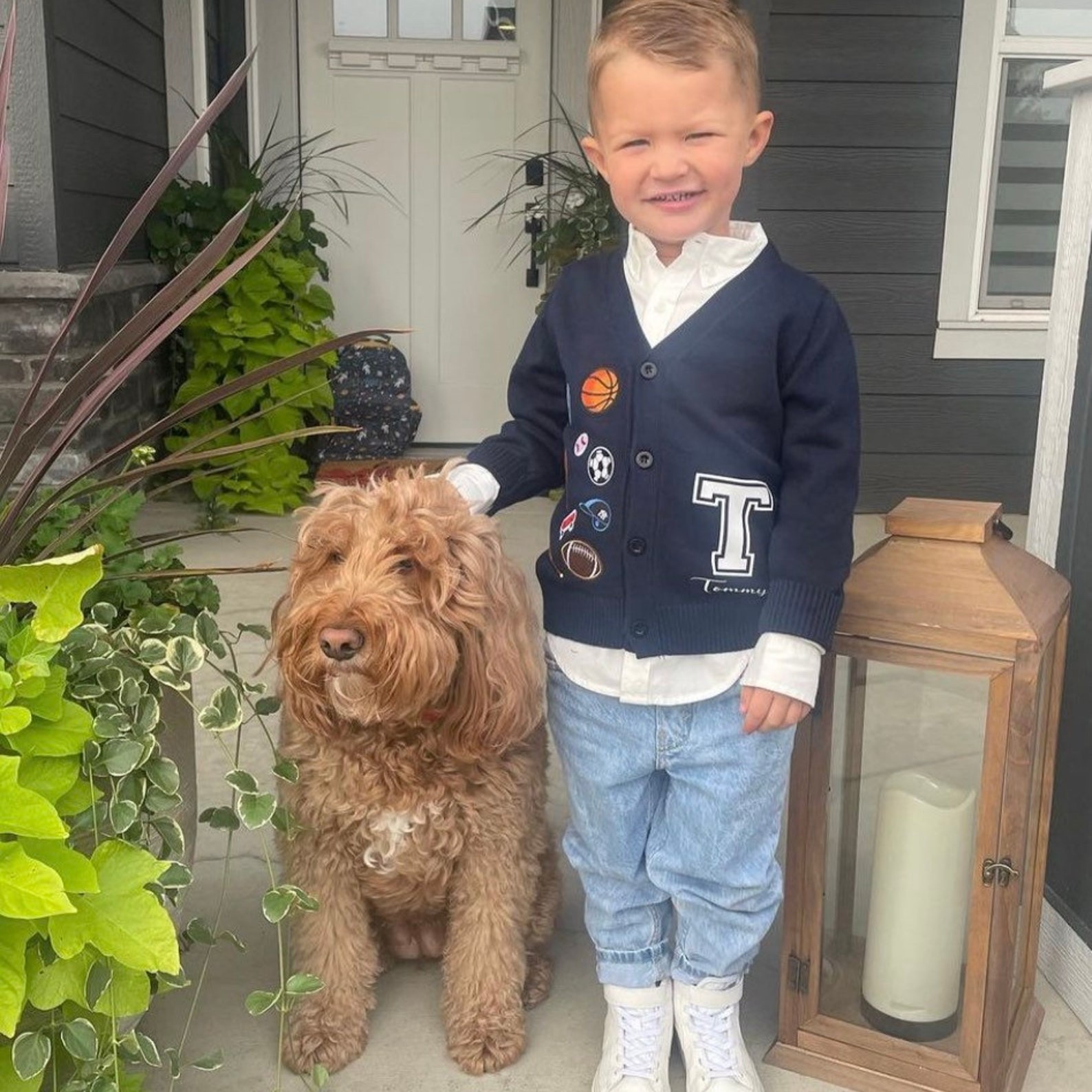 Personalized Hand Patch Color Kids Button Cardigan