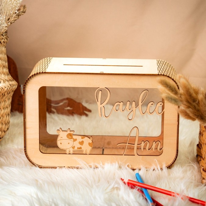 Personalized Wooden Piggy Bank with Name, Nursery Decoration, Name Piggy Bank