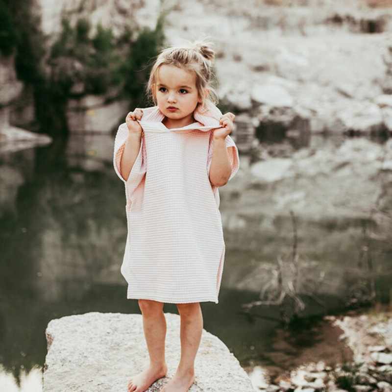 Personalized Embroidery Kids Waffle Beach Towel Poncho for Summer & Beach 