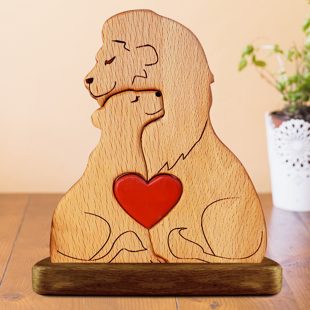 Personalized Lion Wooden Family - Puzzle Wooden Family - Wooden Pet Carvings