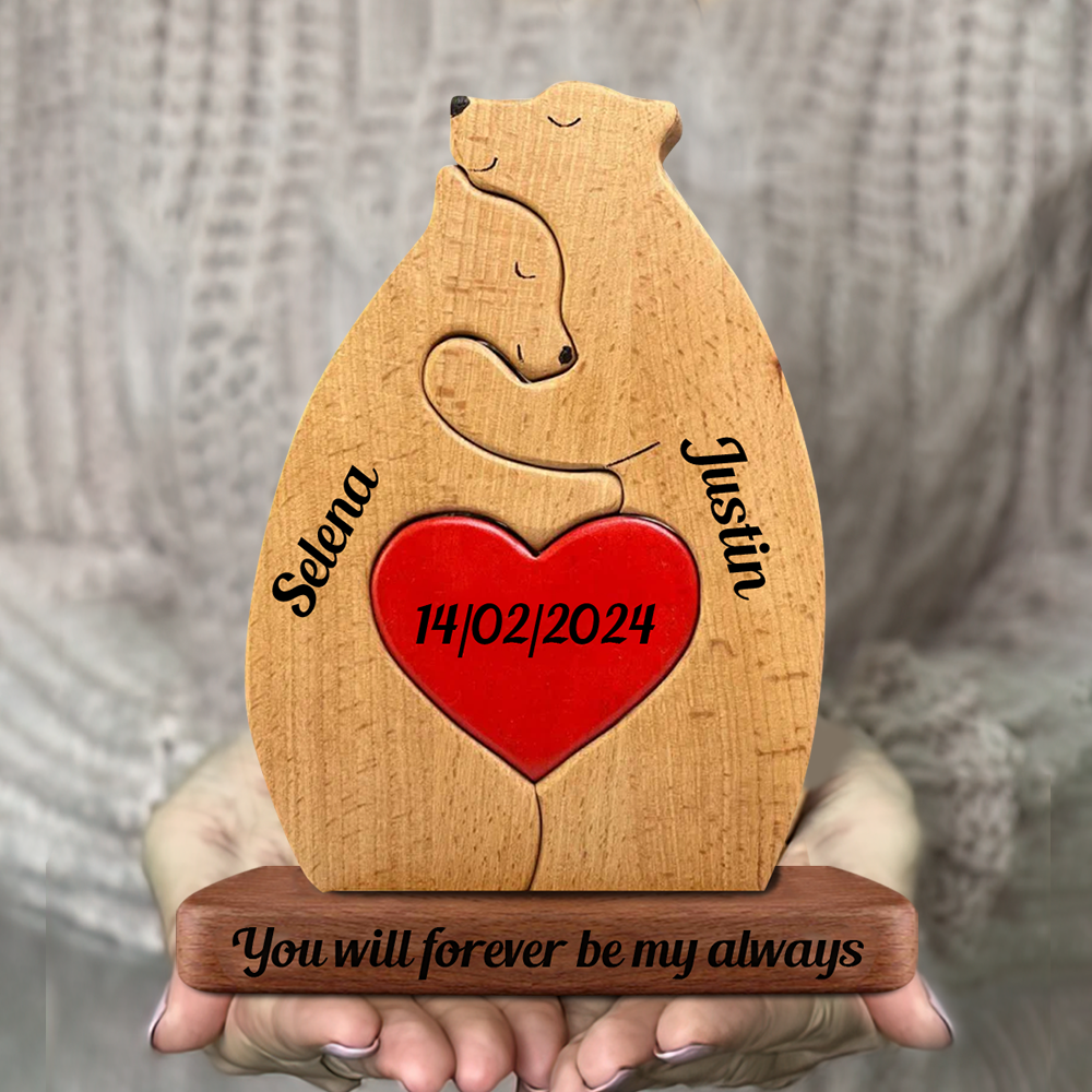 Big Size Couple Wooden Bears Family - Puzzle Wooden Bears Family - Wooden Pet Carvings