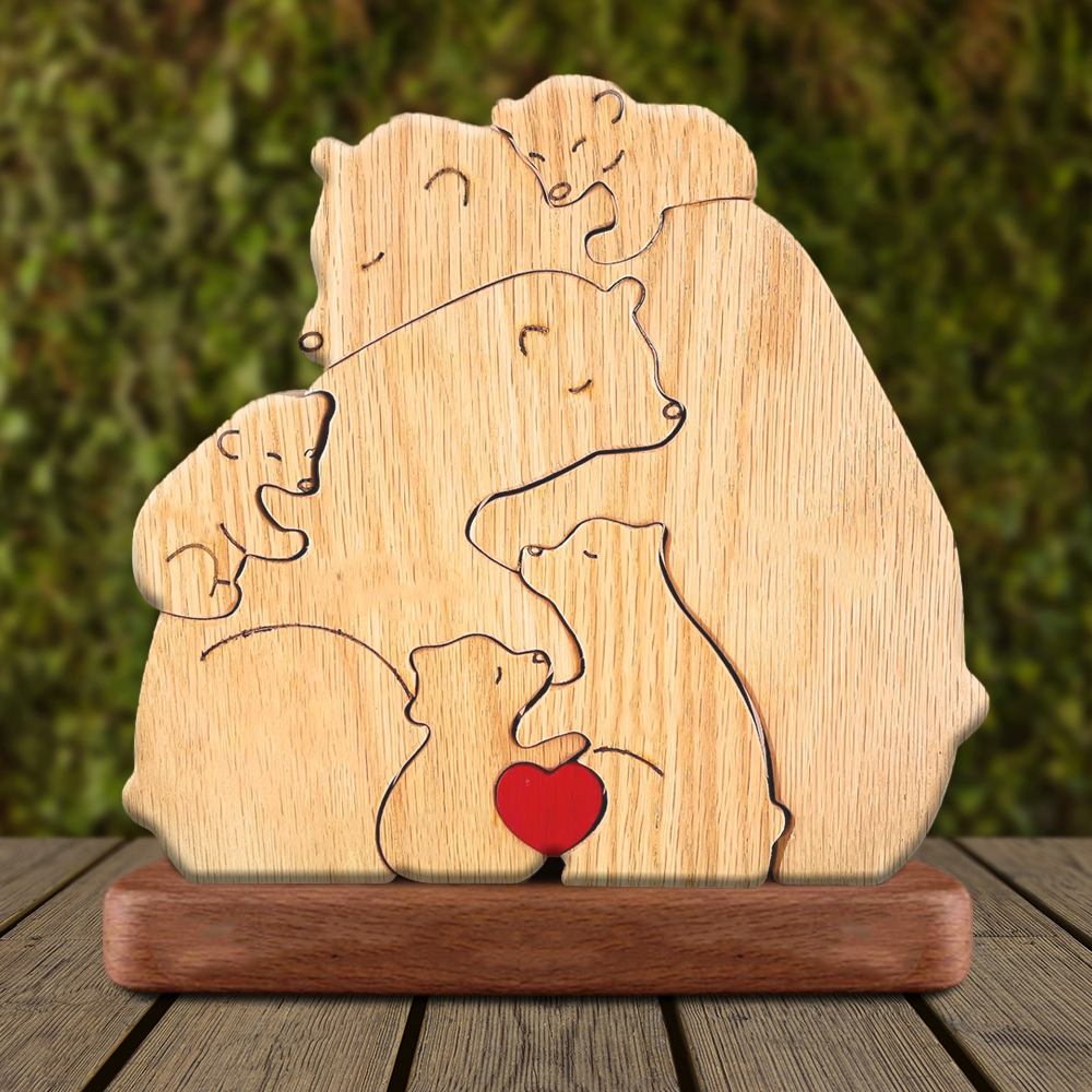Lovely Bear Family Hugging In Cozy Season - Puzzle Wooden Bears Family - Wooden Pet Carvings
