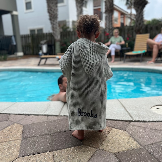 Personalized Embroidery Kids Waffle Beach Towel Poncho for Summer & Beach 