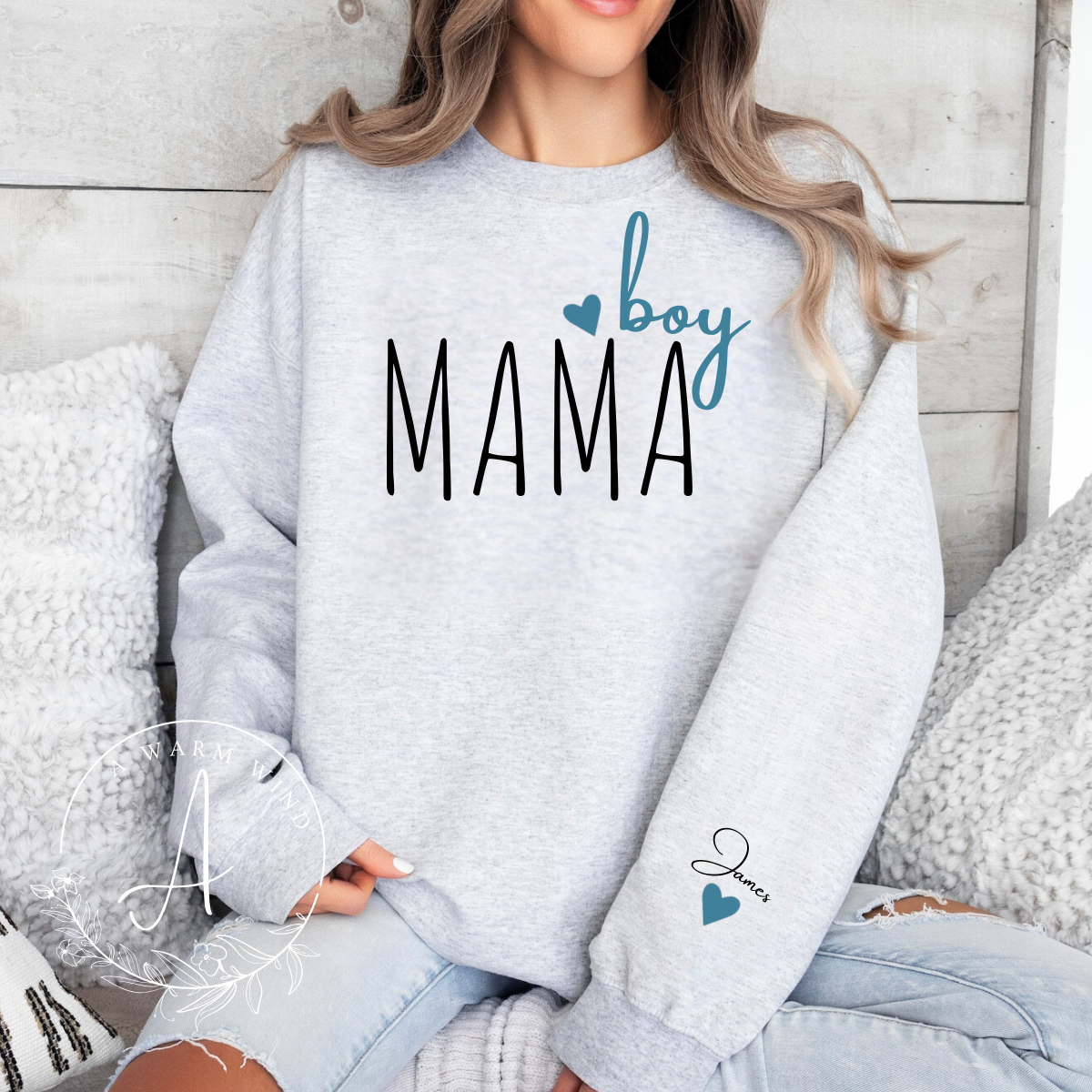 Custom Boy Mama Sweatshirt with Kid Name, Personalized Mom Of Boys Hoodie