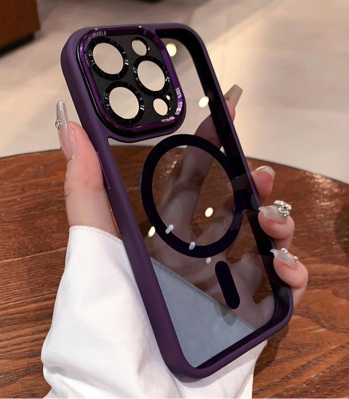 Clear Magnetic with HD Lens Film Phone case with wireless charging for iPhone 15 pro max/14/13/12