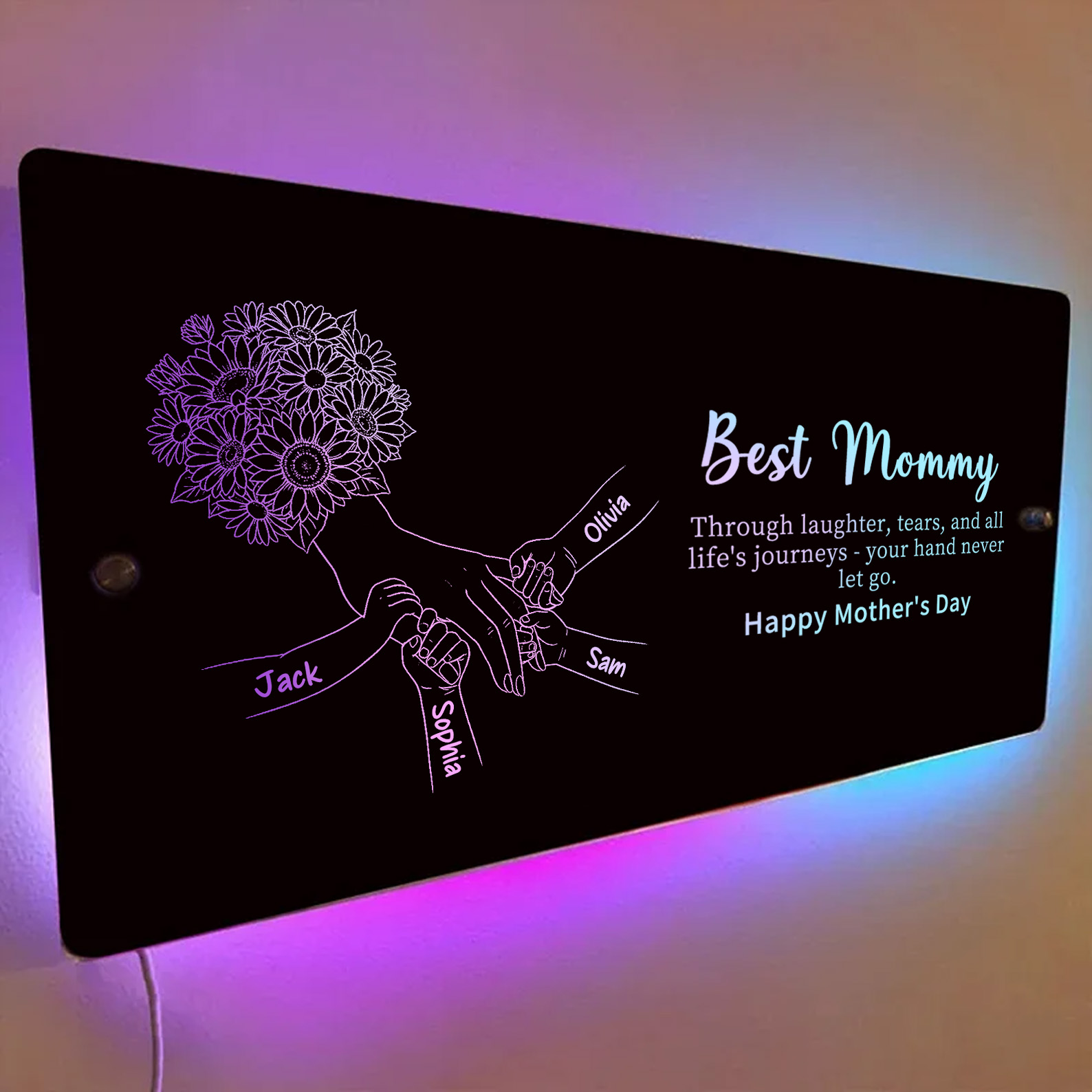 Personalized Mom Holding Hands Mirror Light – Custom Mother’s Day Gift for Mom