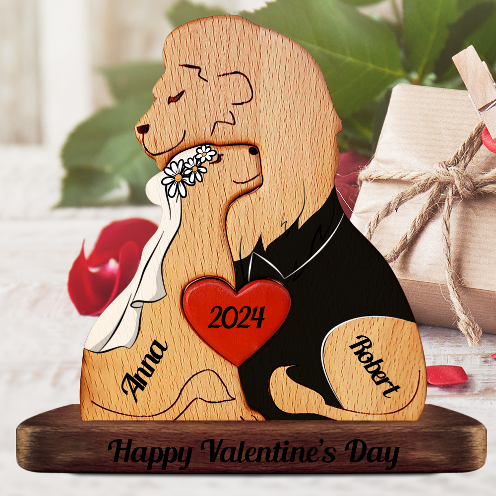 Married Lion Family Wooden Bears Family - Puzzle Wooden Bears Family - Wooden Pet Carvings
