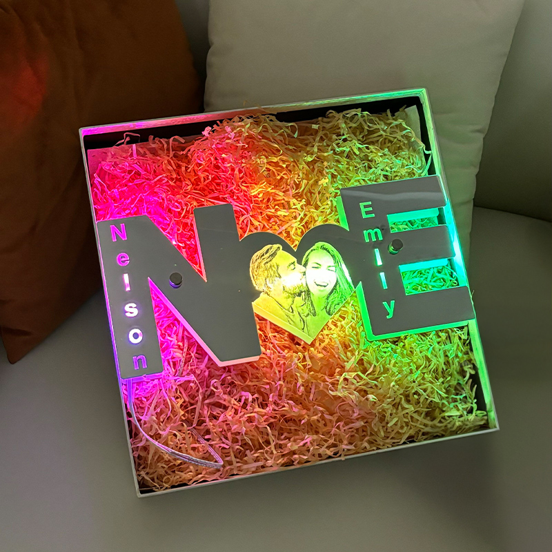 Personalized letter heart photo led mirror light