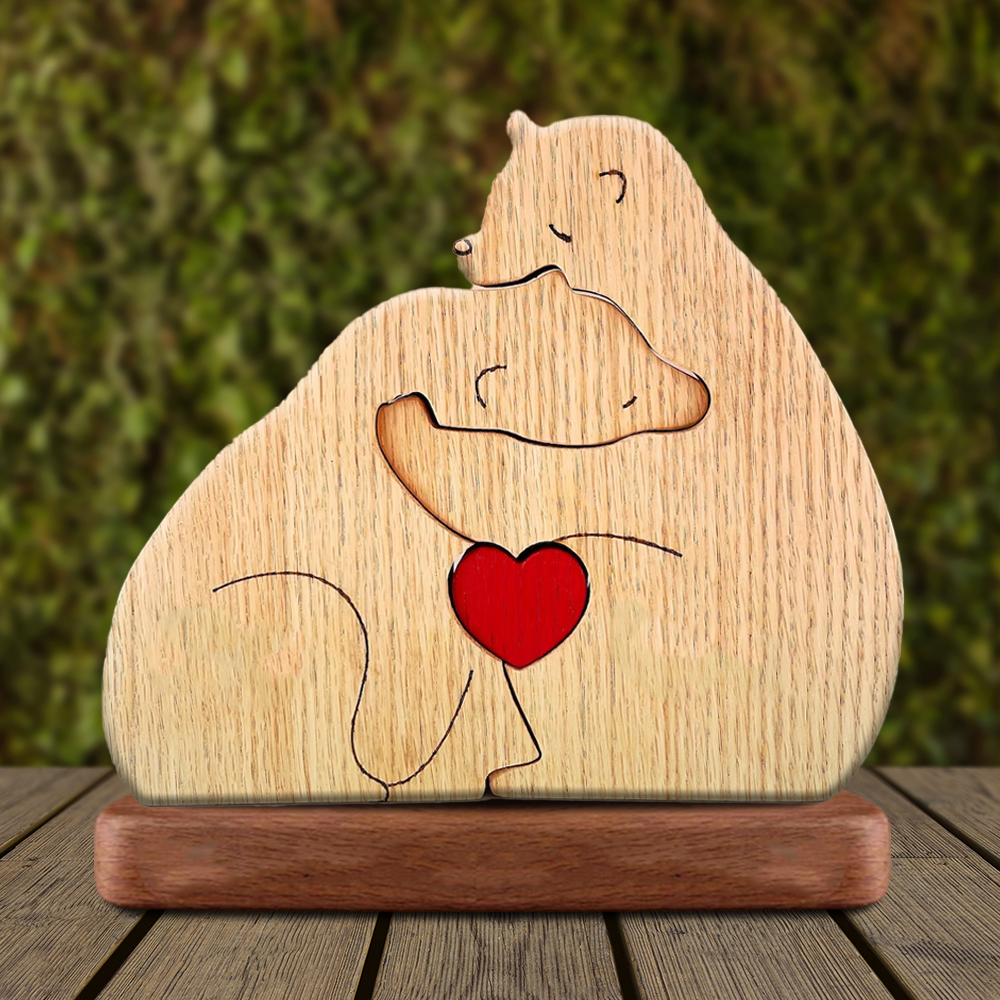 Lovely Bear Family Hugging In Cozy Season - Puzzle Wooden Bears Family - Wooden Pet Carvings