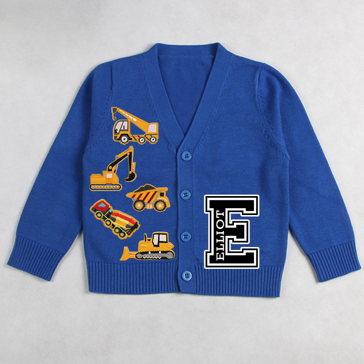 Personalized Hand Patch Color Kids Button Cardigan