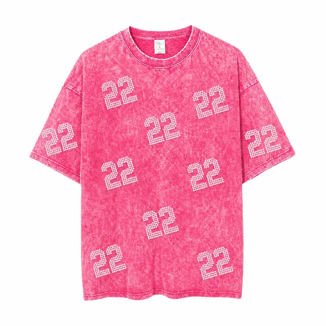 Vintage Washed Game Day T-Shirt – Rhinestone Number Sports Team Spirit Tee 