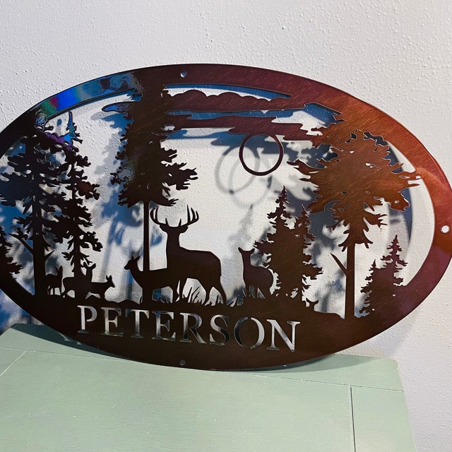 Personalized Oval Deer Metal Cabin Sign | Outdoor Hunting | Deer Hunter Gift | Custom Family Name Sign | Last Name Deer Monogram Cabin Decor