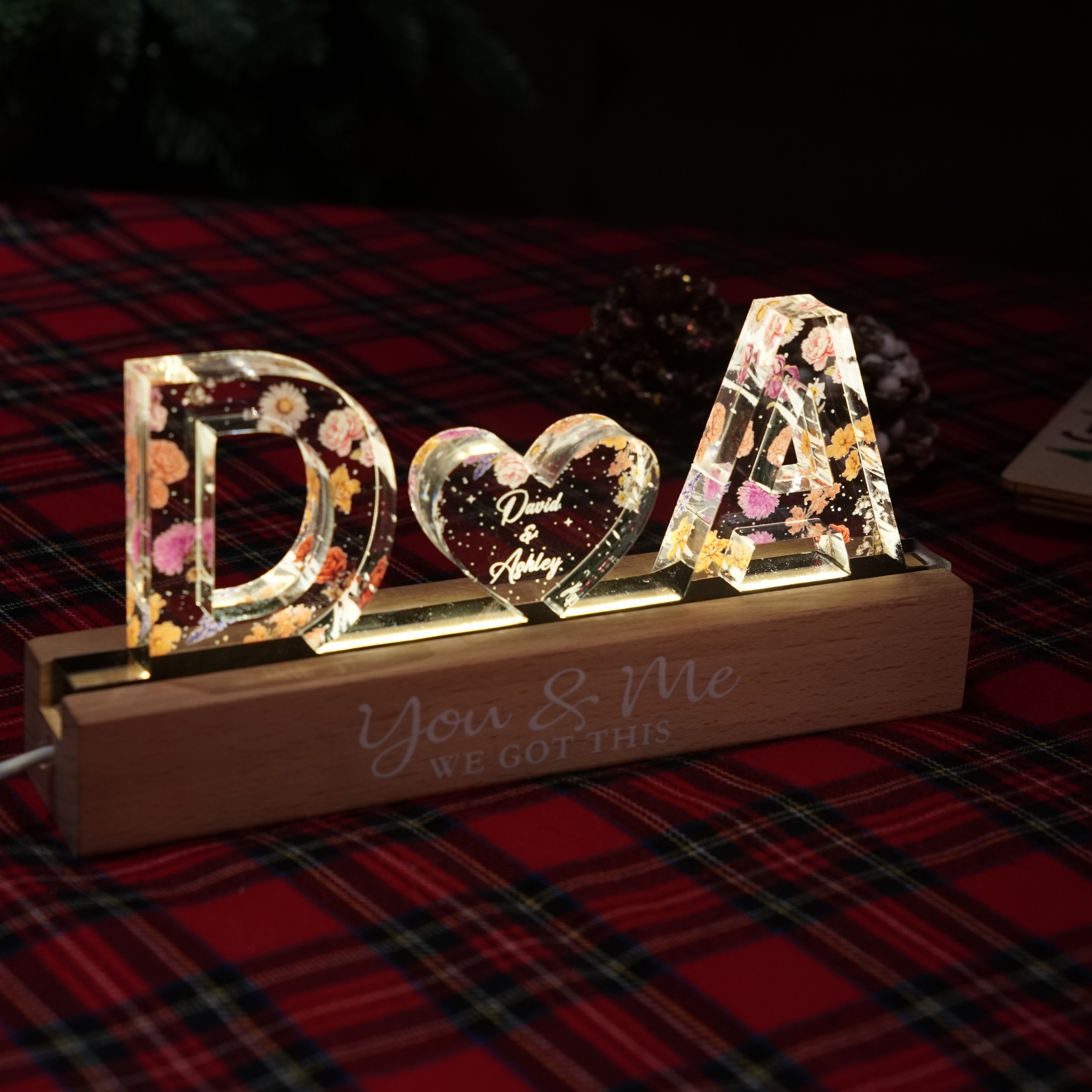 Couple Initials Floral Theme Anniversary Gift Personalized Acrylic Block LED Night Light, Heartfelt 2025 Valentine's Day Gift, Anniversary Gift For Girlfriend, For Wife