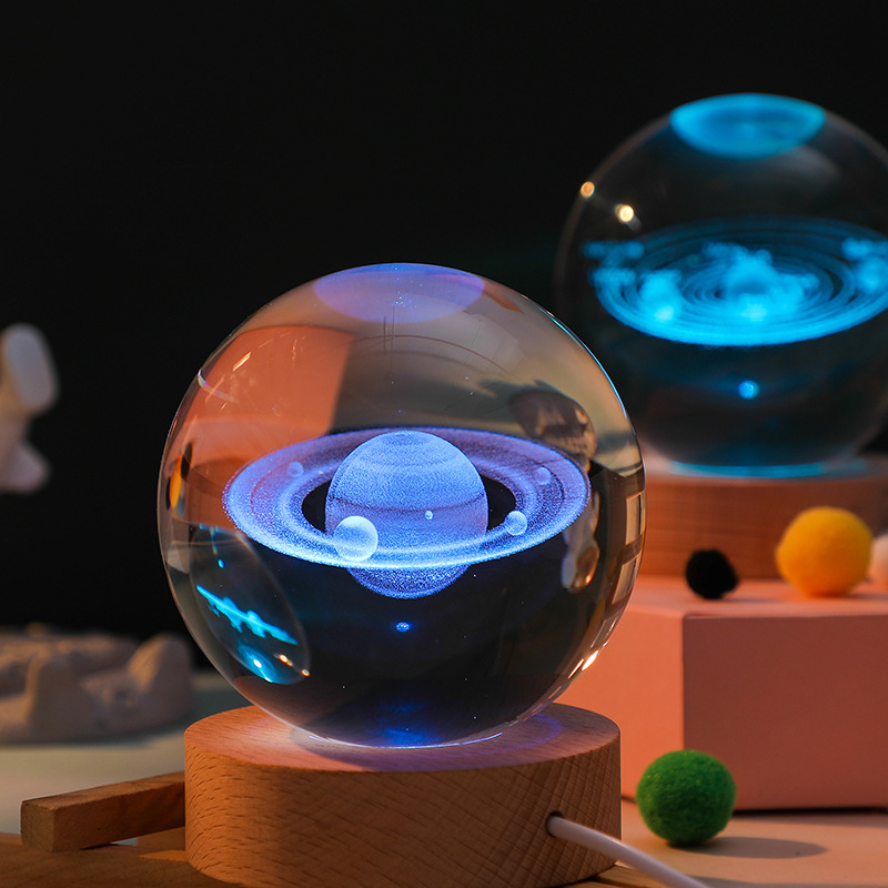 ❤️‍🔥Valentine's Day Sale🔥Custom Text Wooden Luminous Base 3d Crystal Ball Night Light 3D Galaxy Crystal Ball