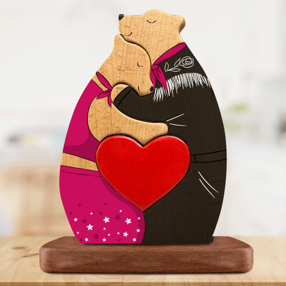 Anniversary Personalized Wooden Bears Couple - Puzzle Wooden Bears Family - Wooden Pet Carvings