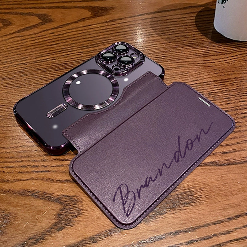 Personalized Leather textured flip phone case