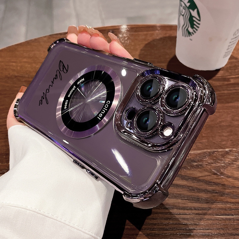 Customized iphone New four-corner anti-fall wireless charging customized name phone case 