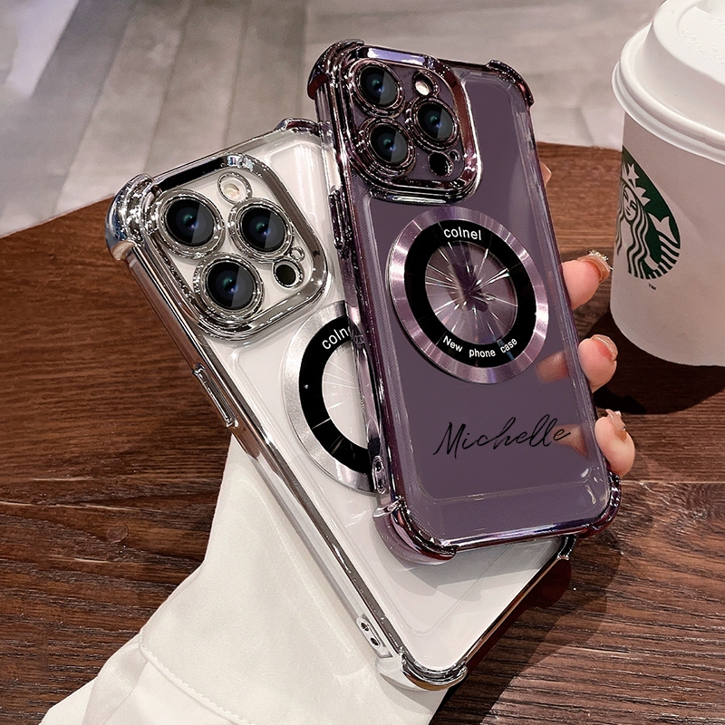 Customized iphone New four-corner anti-fall wireless charging customized name phone case 