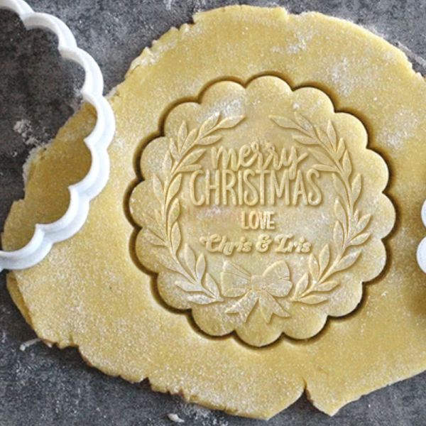 Personalized Christmas Wreath Design Cookie Stamp Family Cookie