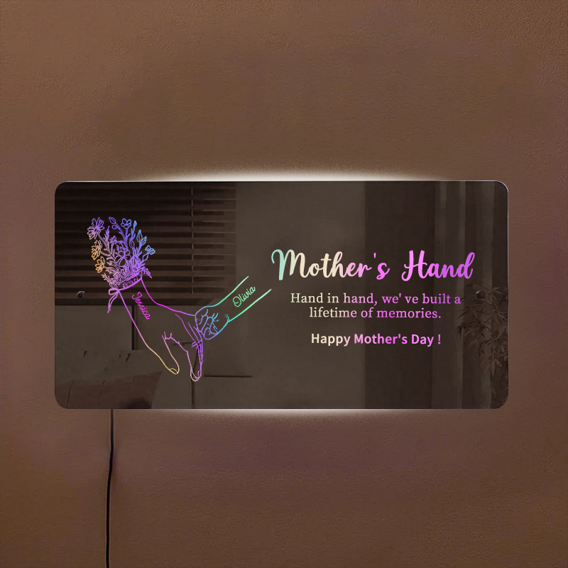 🤝Hand in Hand Personalized Mom and Kids Personalized Mirror Light - Creative Mother's Day Gift
