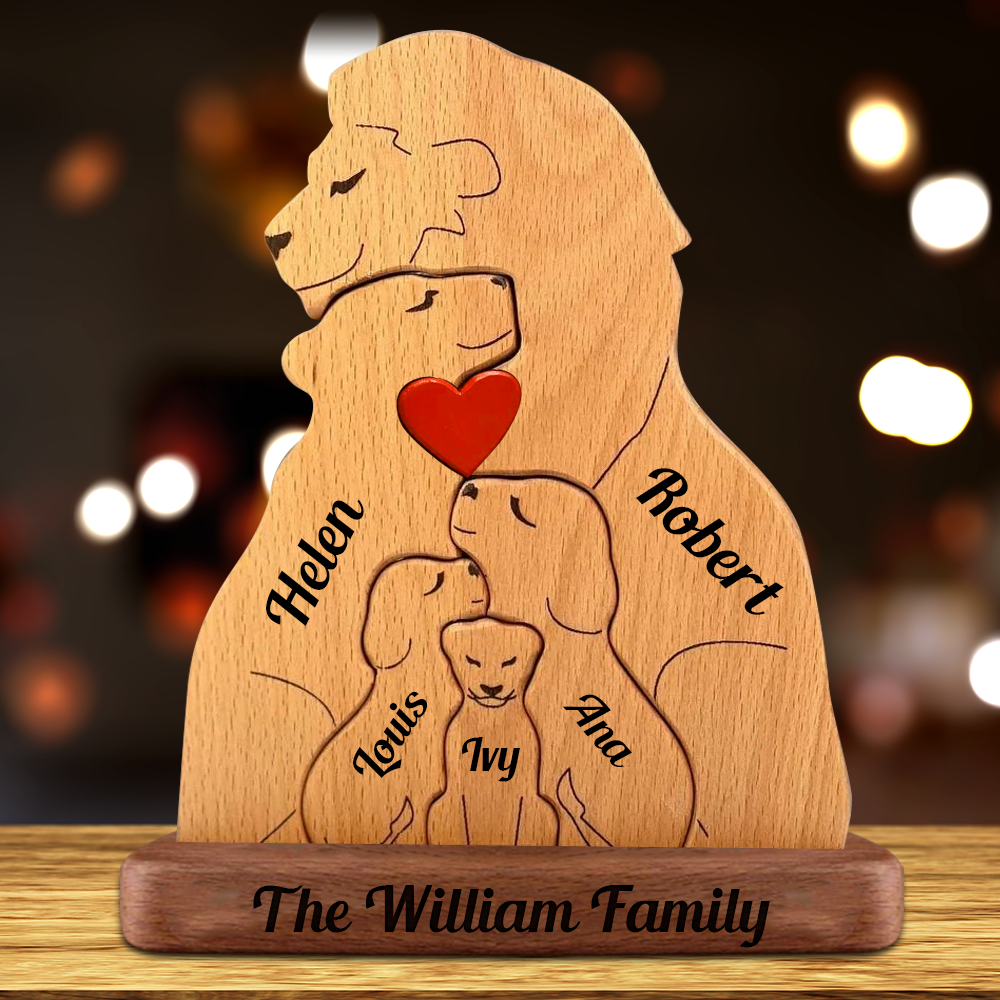 Personalized Lion Wooden Family - Puzzle Wooden Family - Wooden Pet Carvings