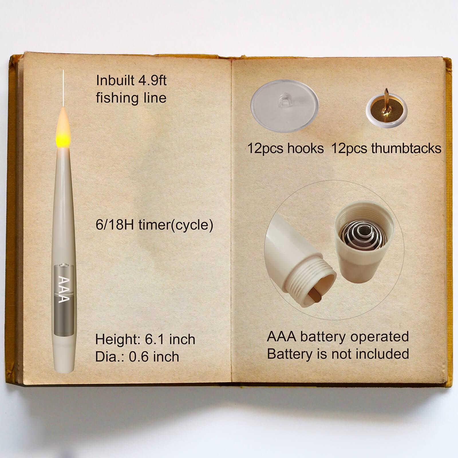 Floating Flameless Candles with Wand Remote and Timer, Halloween Christmas Theme Party Window Decor