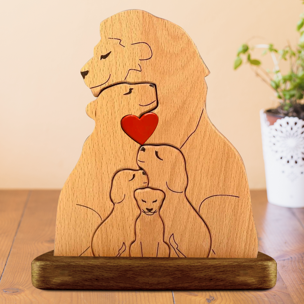 Personalized Lion Wooden Family - Puzzle Wooden Family - Wooden Pet Carvings