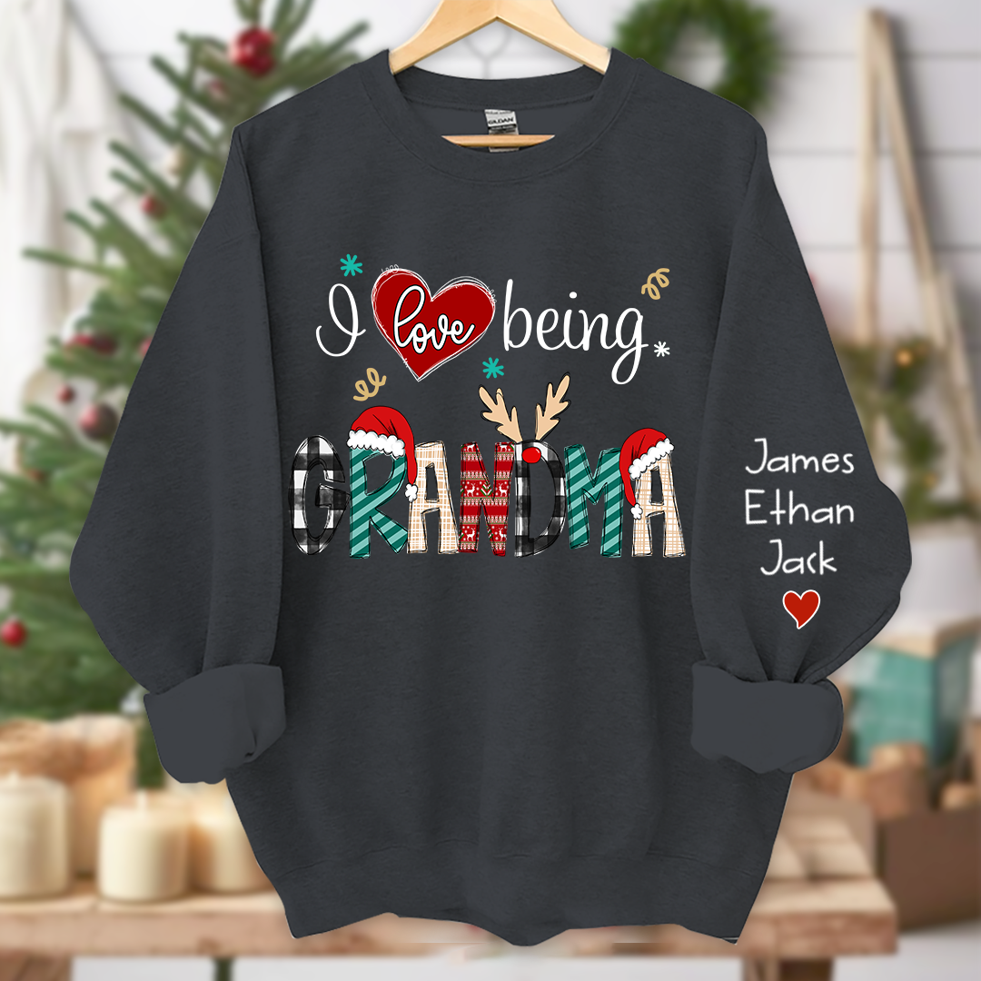 Merry Christmas  I Love Being Grandma Sweatshirt, Custom Grandma and Grandkids Sweatshirt