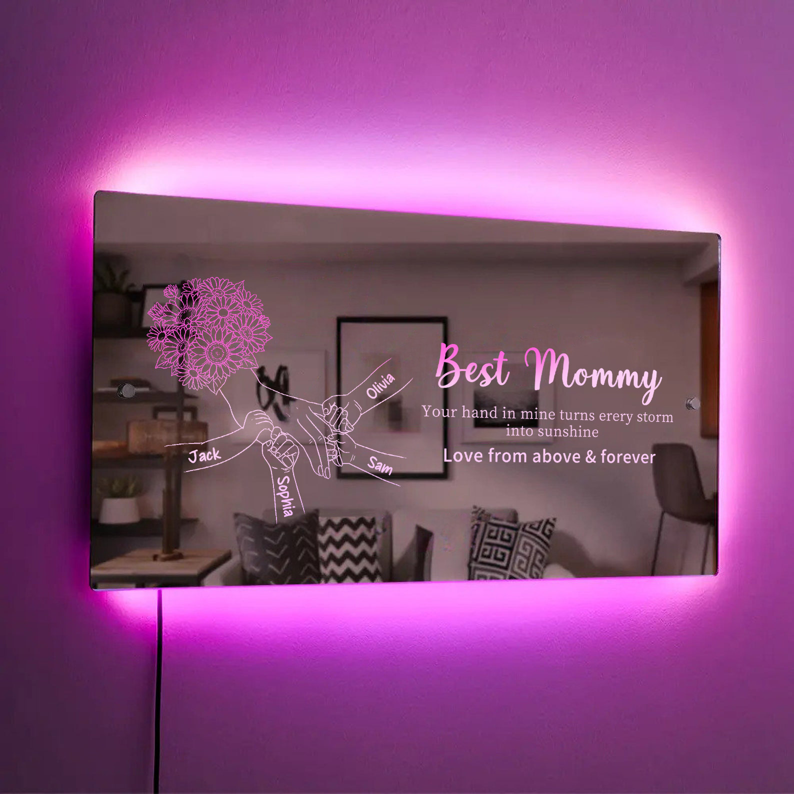 Personalized Mom Holding Hands Mirror Light – Custom Mother’s Day Gift for Mom