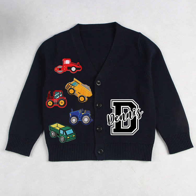 Personalized Hand Patch Color Kids Button Cardigan