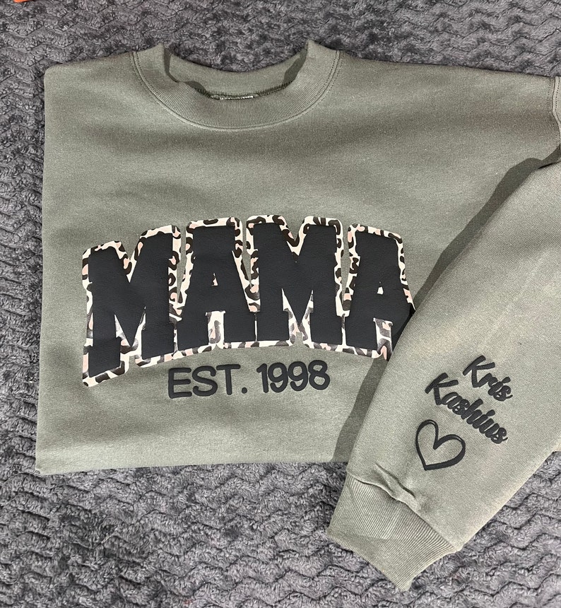 Mama Leopard Print Personalized Sweatshirt or Hoodie with Kids Name Sleeve Gift Sweatshirt New Mom Sweatshirts gift