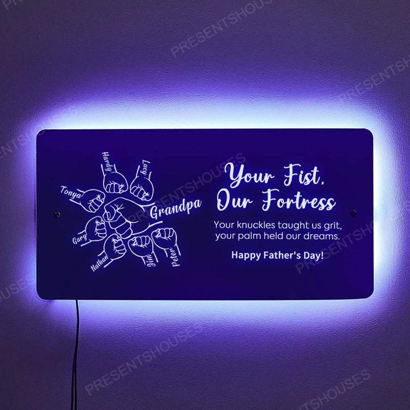 Dad's Hands Customized Dad And Child's Name Personalized Mirror Light