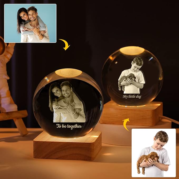 ❤️‍🔥Valentine's Day Sale🔥Custom Text Wooden Luminous Base 3d Crystal Ball Night Light 3D Galaxy Crystal Ball
