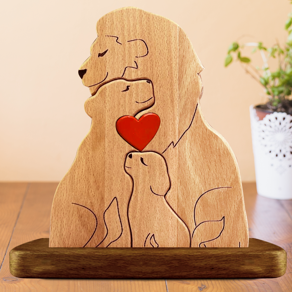 Personalized Lion Wooden Family - Puzzle Wooden Family - Wooden Pet Carvings