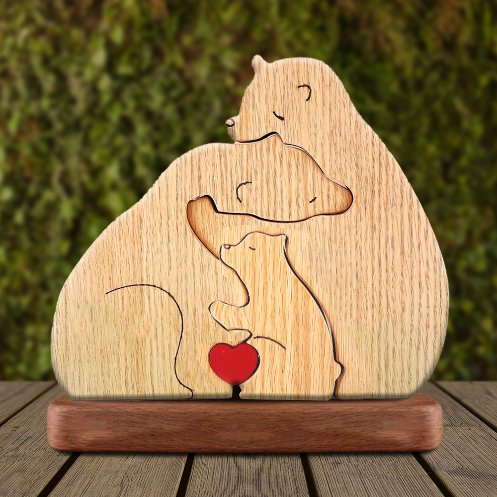 Lovely Bear Family Hugging In Cozy Season - Puzzle Wooden Bears Family - Wooden Pet Carvings