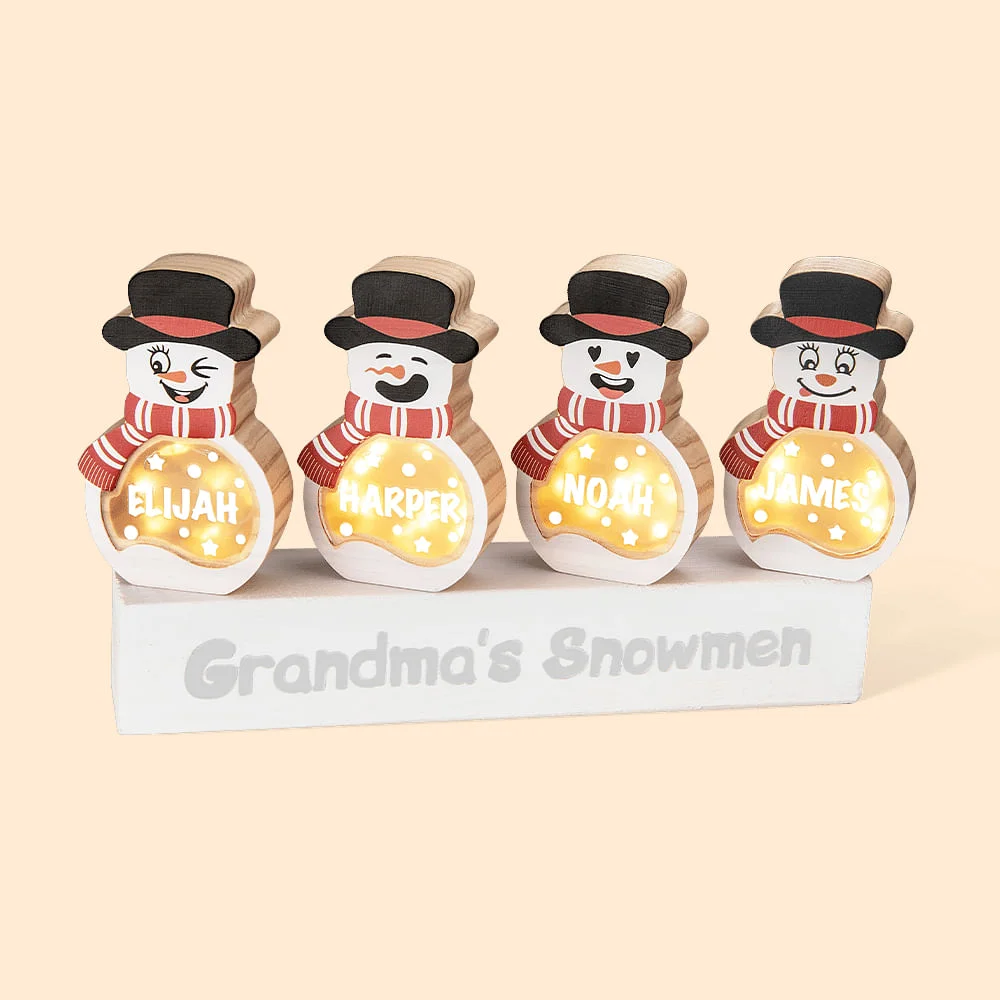 Personalized Snowman Wooden Decoration with LED Light Tabletop Winter Name Block Sign Holiday Party Supplies Christmas Gift for Family