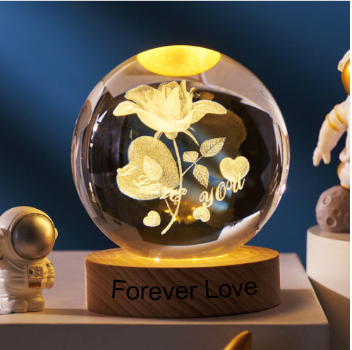 ❤️‍🔥Valentine's Day Sale🔥Custom Text Wooden Luminous Base 3d Crystal Ball Night Light 3D Galaxy Crystal Ball
