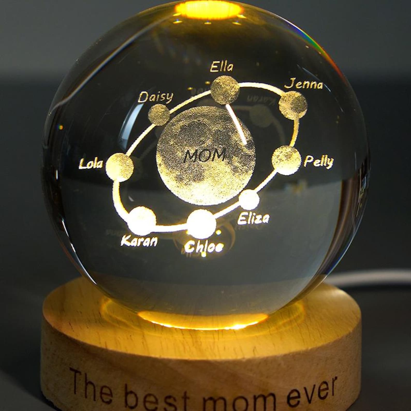 Custom Crystal Ball Lamp Father's Day Night Light, Engraved With Name, Father's Day Gift For Dad