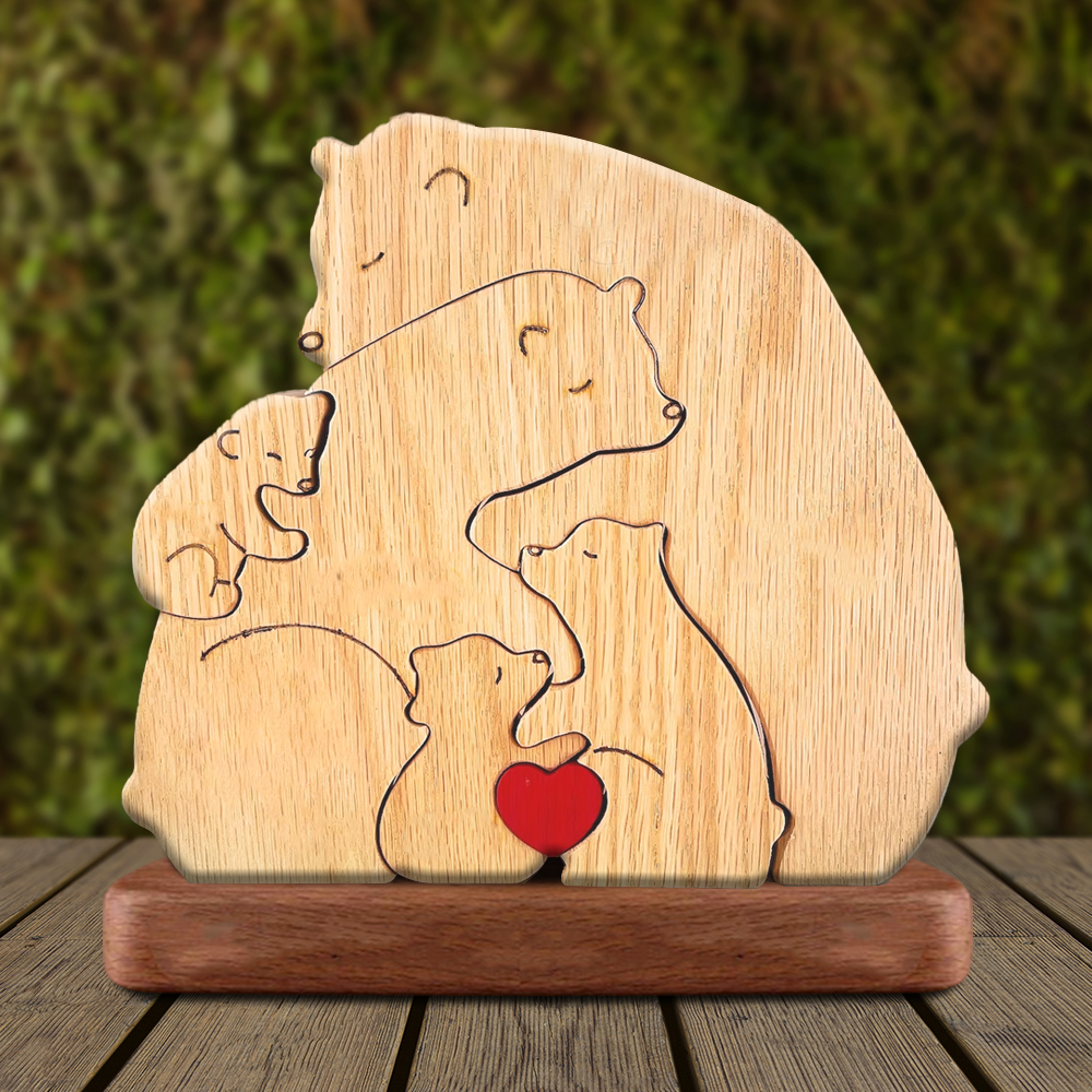 Lovely Bear Family Hugging In Cozy Season - Puzzle Wooden Bears Family - Wooden Pet Carvings