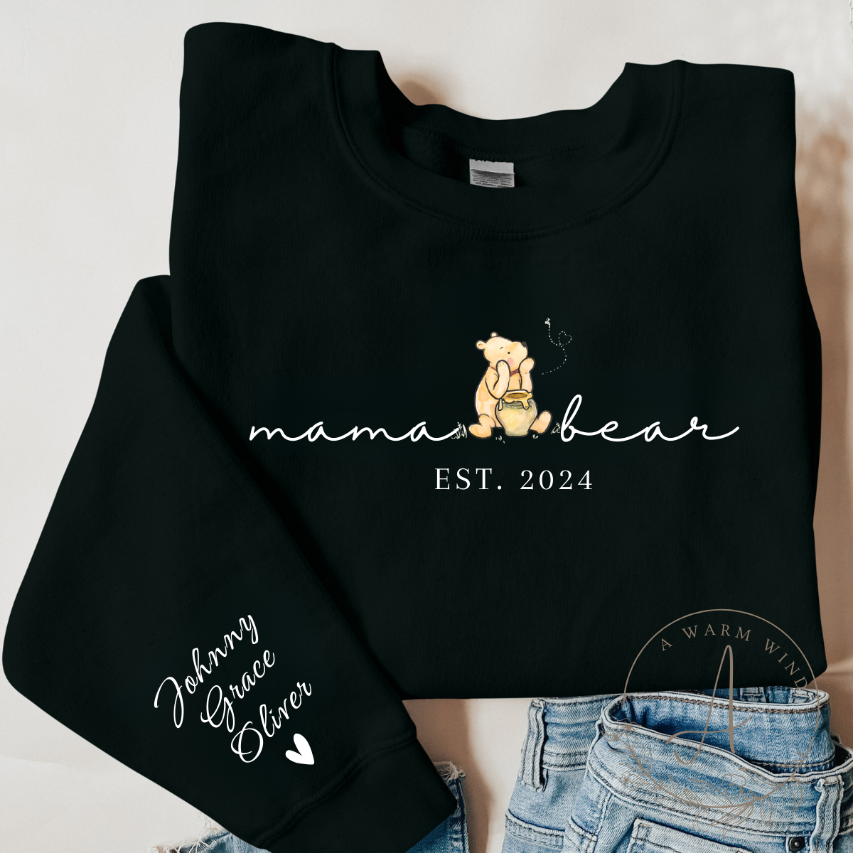Custom Mama Bear Shirt with Kid Name on Sleeve,Mothers Day Gift