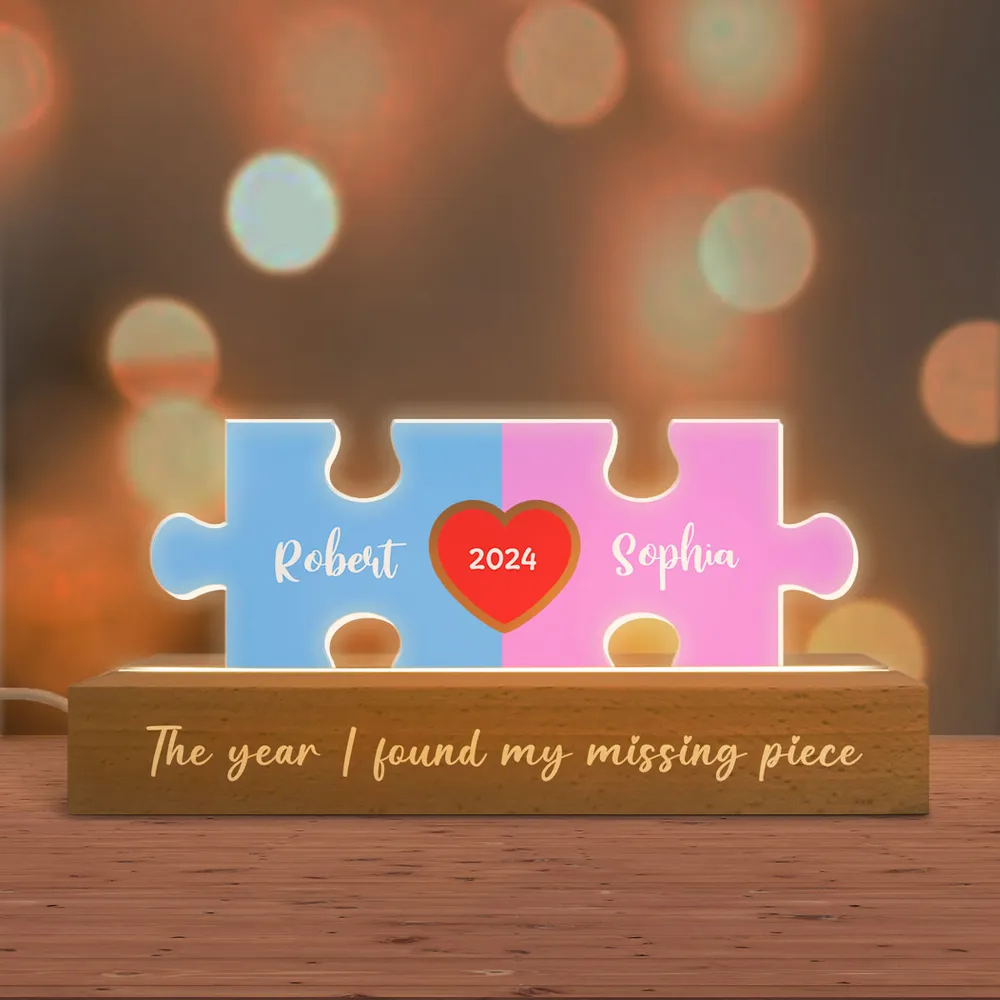 Love Is The Piece That Holds Us Together Couple Name Puzzle LED Night Light, Personalized Romantic Home Bedroom Decor For Couples, Valentine's Day Gifts For Her, For Him