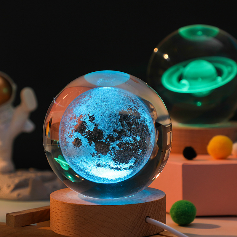❤️‍🔥Valentine's Day Sale🔥Custom Text Wooden Luminous Base 3d Crystal Ball Night Light 3D Galaxy Crystal Ball