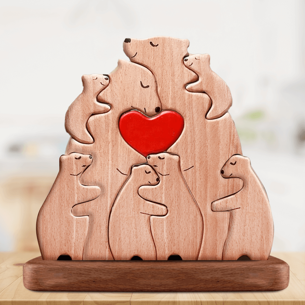 Personalized Wooden Bears Family - Puzzle Wooden Bears Family - Wooden Pet Carvings