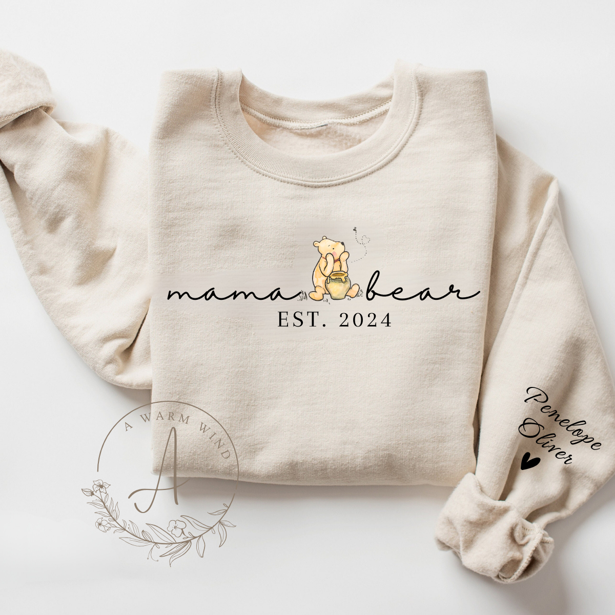 Custom Mama Bear Shirt with Kid Name on Sleeve,Mothers Day Gift