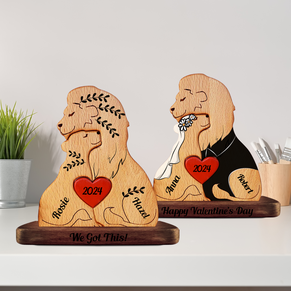 Married Lion Family Wooden Bears Family - Puzzle Wooden Bears Family - Wooden Pet Carvings
