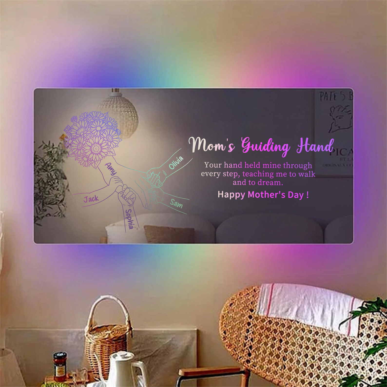 Personalized Mom Holding Hands Mirror Light – Custom Mother’s Day Gift for Mom