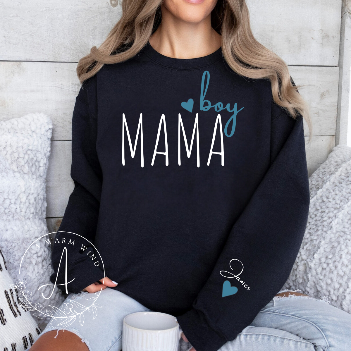 Custom Boy Mama Sweatshirt with Kid Name, Personalized Mom Of Boys Hoodie