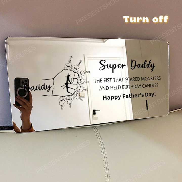 Super Dad's Fist - Customized Dad and Kids' Name Personalized Mirror Light