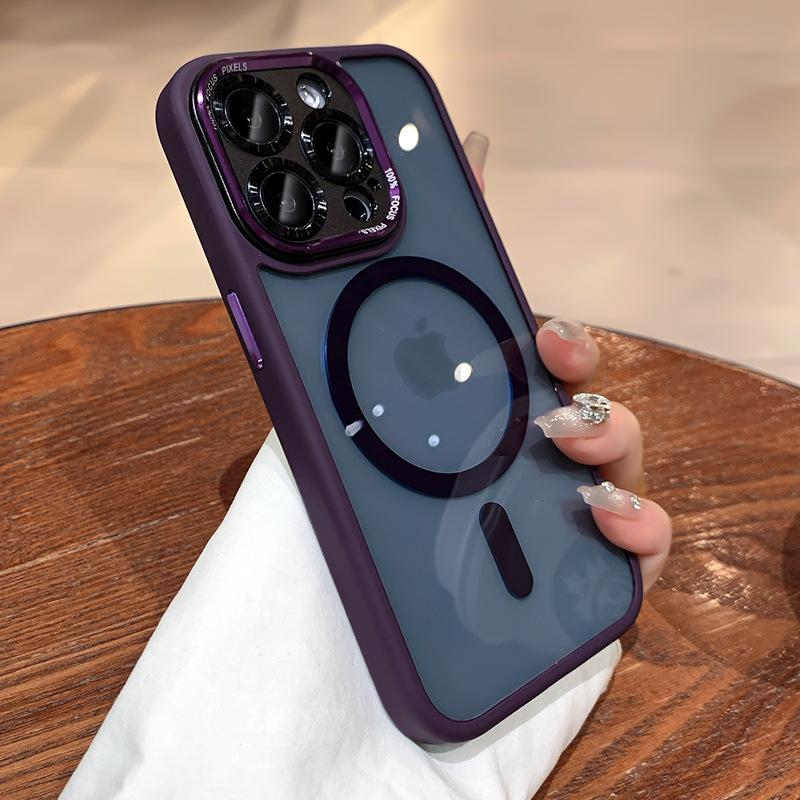 Clear Magnetic with HD Lens Film Phone case with wireless charging for iPhone 15 pro max/14/13/12